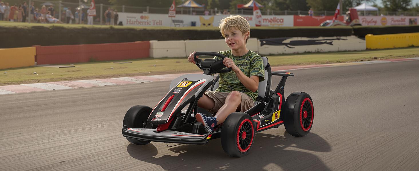 2026 Upgraded 24V Electric Go Kart for Kids Ages 6–12 High-Speed Drift Music Dual Speed Options Durable Safe Design with Bluetooth Music & Real Driving Feel