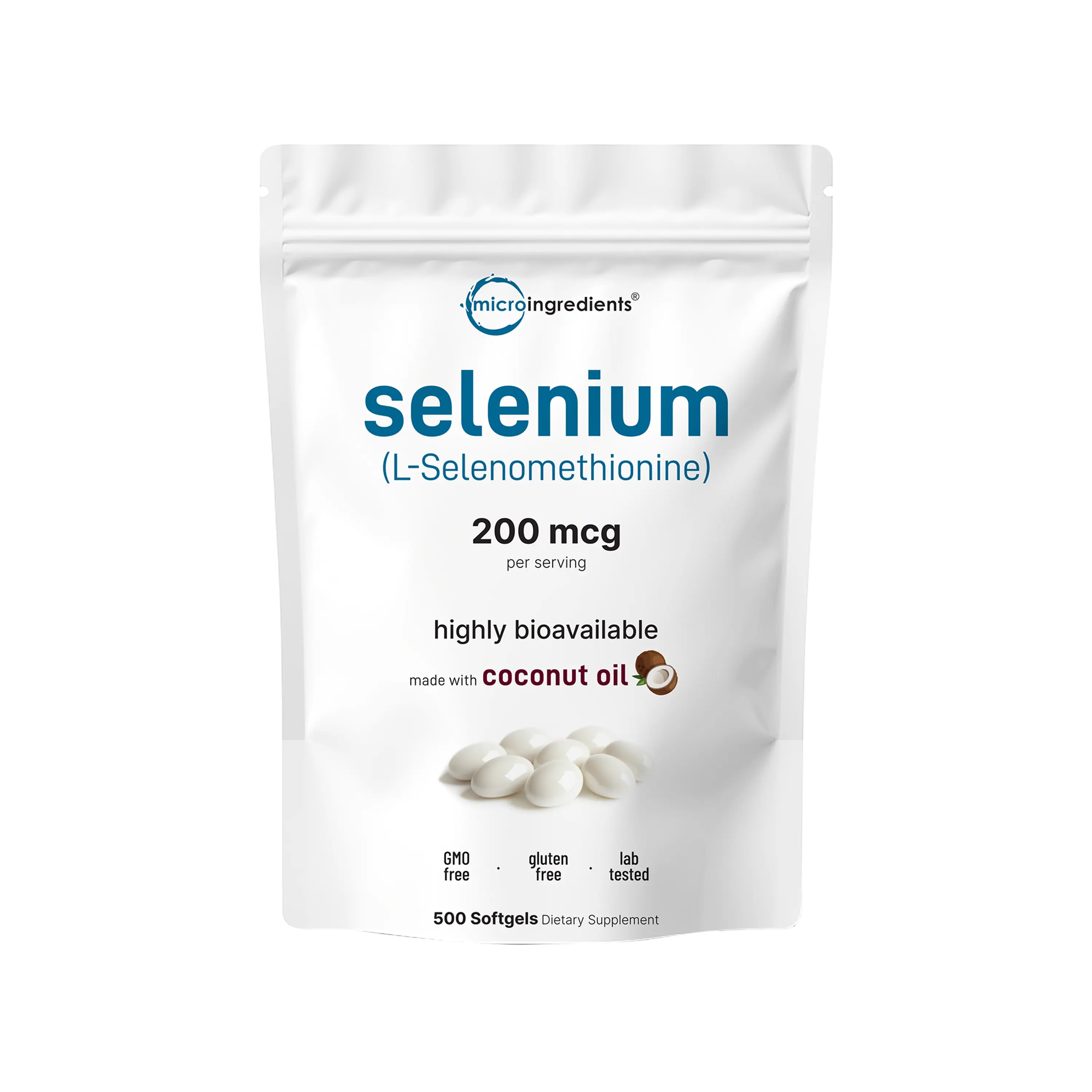 Micro Ingredients Selenium Supplement 200mcg, 500 Softgels with Coconut Oil Micro Ingredients Selenium Supplement 200mcg, 500 Softgels with Coconut Oil