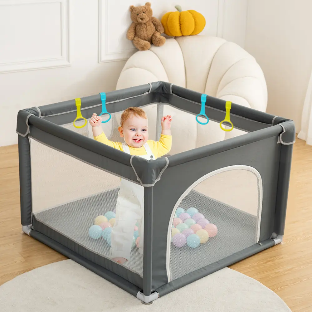 BIOBY Portable Baby Playpen, 36x36x26 inch, Small Baby Play Pens, Portable Soft Mesh Sturdy Pipe Ample Space for abies and Toddler, Full Mesh Design, Indoor & Outdoor Kids Activity Center, Portable Travel Design, Dark Grey, dealsforyou, summerwins, restoc