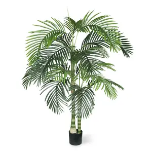 Golden Cane Artificial Palm Tree with Black Plastic Pot, Tropical Fake Plant for Indoor Outdoor Decoration, Faux Palm
