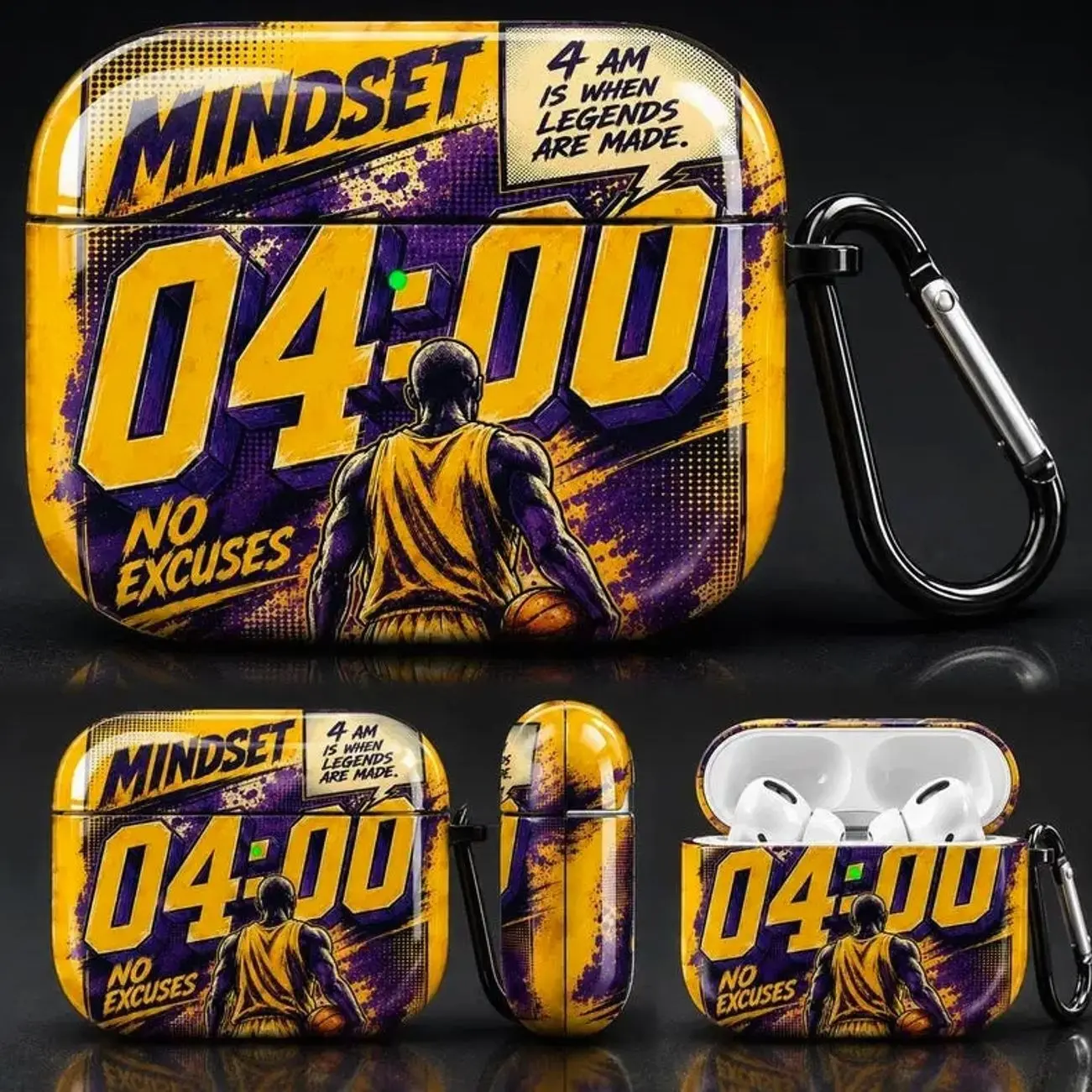 4AM Mindset AirPods Case | No Excuses Basketball Motivation Cover Protective Case Cover for AirPods 1 2 3 4, AirPods Pro 1 2 3, Athlete Mindset Gift, Sports Graphic