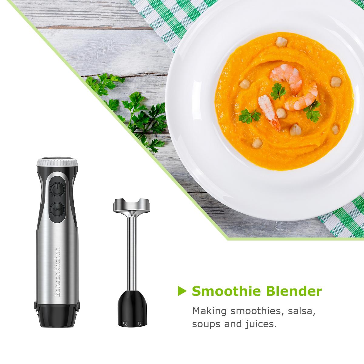 Bonsenkitchen Immersion Blender, 20 Variable Speeds & Turbo, 4-In-1 Stainless Steel Handheld Blender Stick Mixer with Egg Whisk, Beaker & Chopper Bowl electric mixer Bonsenkitchen Immersion Blender, 20 Variable Speeds & Turbo, 4-In-1 Stainless Steel Handheld Blender Stick Mixer with Egg Whisk, Beaker & Chopper Bowl electric mixer