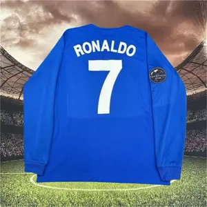 2007 2008 Away Retro Blue No.7 Ronaldo Long Sleeved Soccer Jersey