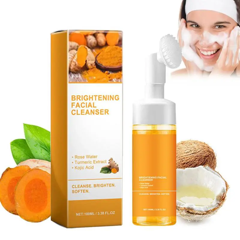 TURMERIC&KOJIC Deep cleansing Turmeric Brightening Facial SkincareCleanser, Comfort Deep Cleansing , Shower Products Facial Cleansers 100ml Turmeric + Kojic Acid Foaming Facial CleanserSilicone Brush Cleansing Skincare was