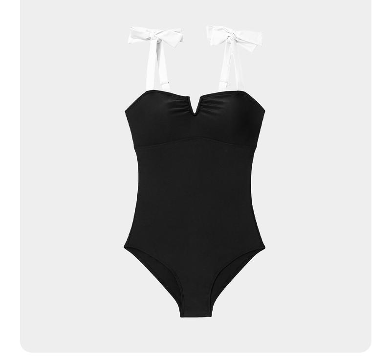 Aleumdr Women's One Piece Swimsuits Tummy Control Bathing Suits V Neck Boho Tie Shoulder Ruched Full Coverage Swimwear
