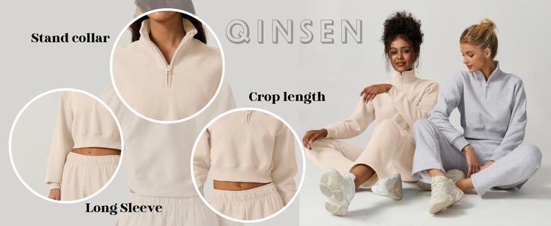 【Two Options, Not a set】QINSEN Women Half Zip Sports Top and Pants【Two Options, Not a set, needs to be ordered separately】