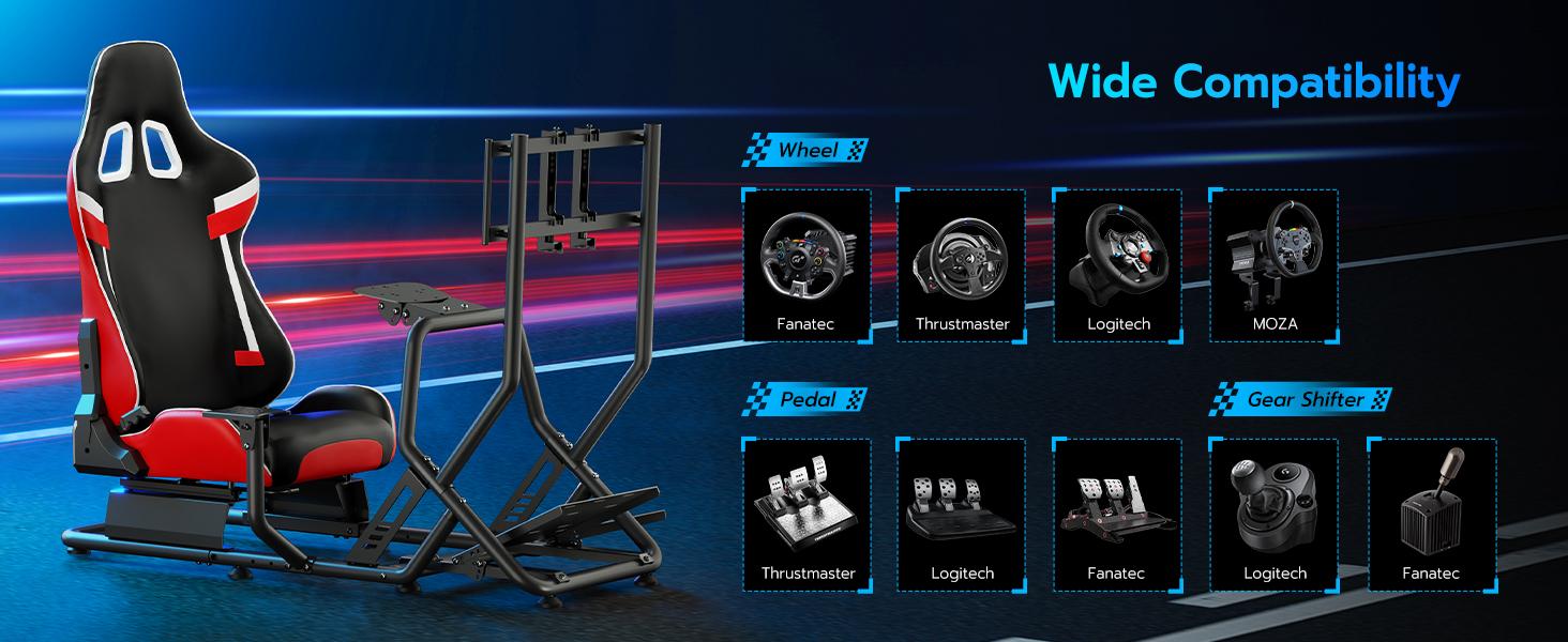ARES WING Racing Simulator Cockpit with Monitor Mount and Seat Formula and GT Sim Racing Cockpit Compatible with Fanatec Thrustmaster Logitech Moza Racing Games on PS5 PS4 Xbox and PC