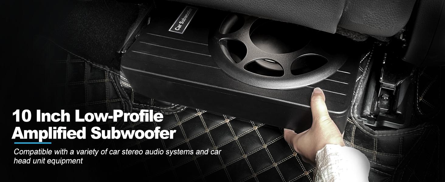 10-inch 1200W ultra-thin under-seat active car subwoofer, efficient heat dissipation, slim appearance