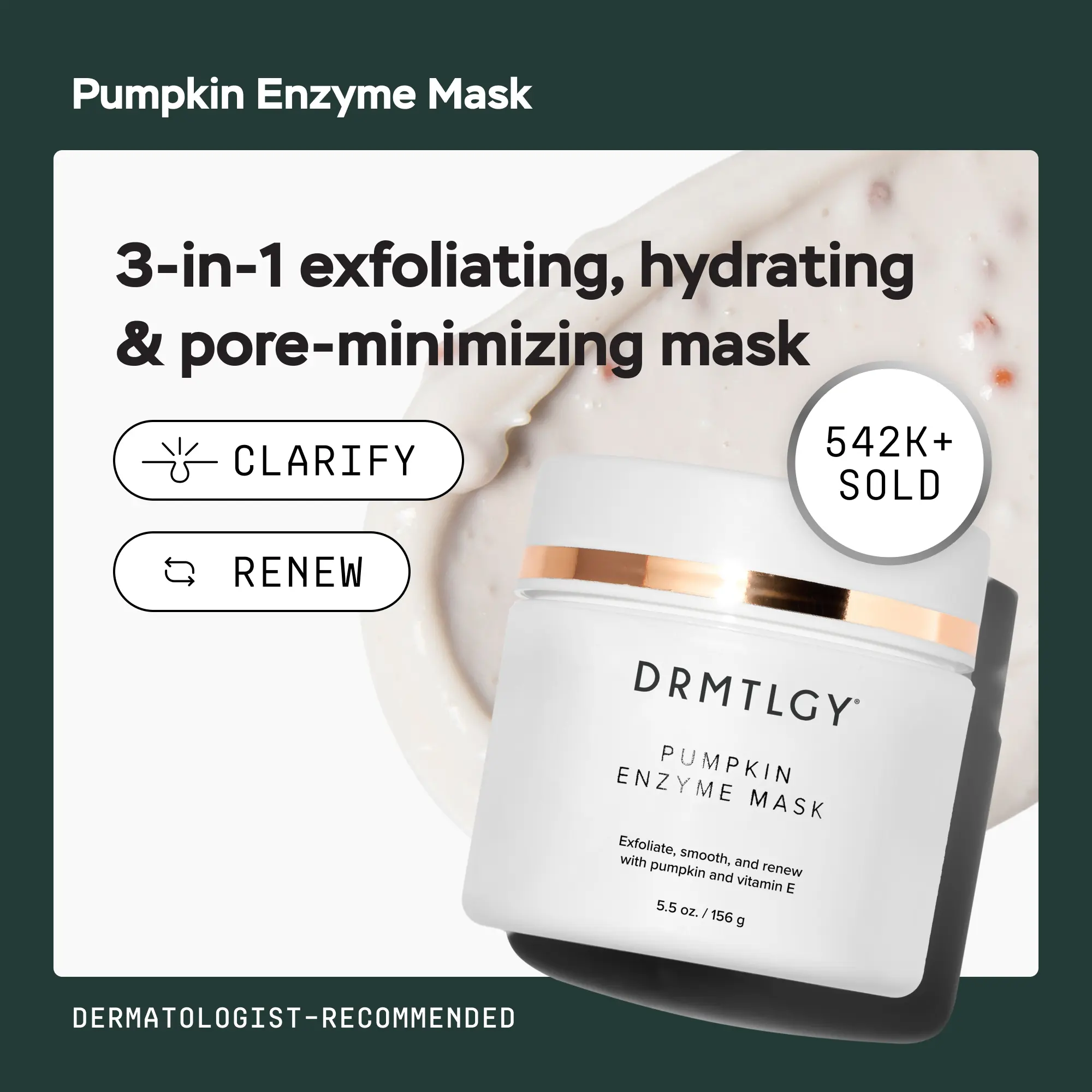 DRMTLGY Pumpkin Enzyme Mask, 5.5oz - Gentle Exfoliating Face Mask, Minimizes Appearance of Pores with Jojoba and Vitamin E