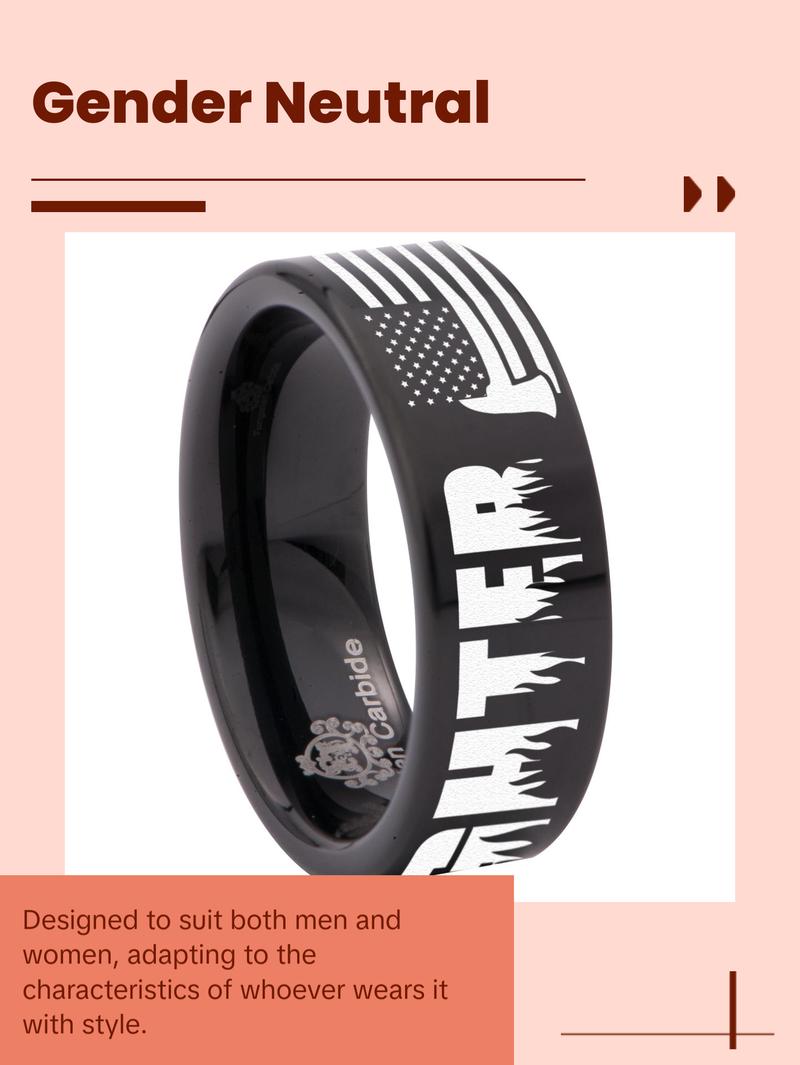 Firefighter Axe American Flag Tungsten Carbide Ring