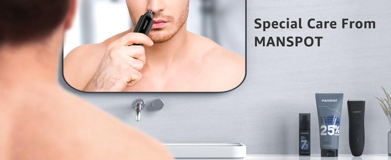 MANSPOT Nose & Ear Hair Trimmer for Men, 10000-RPM Electric Nose Trimmer for Men with Vacuum Cleaning System, IPX7 Waterproof, USB-C Charge, 90min Runtime,Magnetic Detachable Blade Head,Easy to Clean