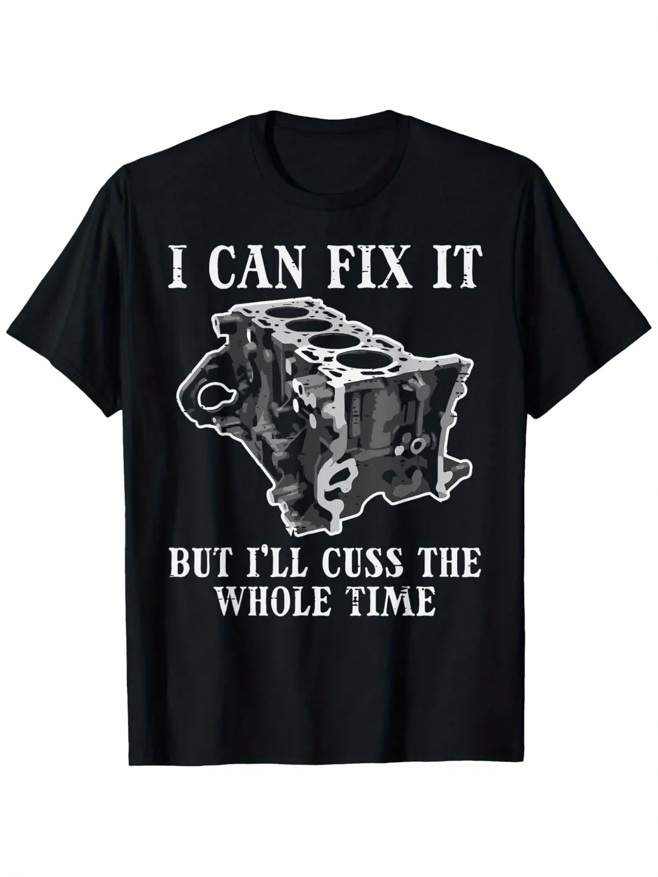 I Can Fix It Engine Funny Car Auto Mechanic Garage Men T-Shirt, Unisex cotton casual round neck outdoor short sleeve t-shirt with slight stretch, slightly elastic, cotton, S-XXXL