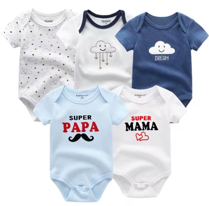 Baby 5 Pack Short Sleeve Cotton Onesies Variety Pack with Assorted Designs and Patterns for Comfortable Wear boy
