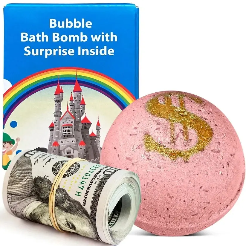 Cash Surprise Gift Bath Bomb - USA Handmade Moisturizer for Sensitive Skin, Essential Oil & Rich Blossom Scent, Coconut Oil-Infused, Plant-Based, Cruelty-Free, Skin Repair, Hydrating, Gentle, No Color Stains, Cleanses & Deodorizes Bath & Body Care