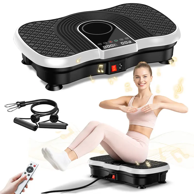 Unisex Functional Vibration Plate for Lymphatic Drainage, Quiet Operation Whole-Body Home Fitness Machine with Bluetooth Speaker, Remote, Resistance Bands, Anti-Slip Rubber Platform, 330 lbs Capacity