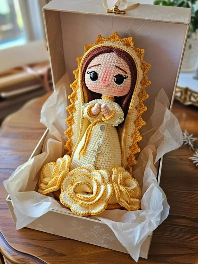 Our Lady of Guadalupe / Lourdes Inspired Crochet Doll - Elegant Religious Amigurumi, Holy Family Catholic Gift