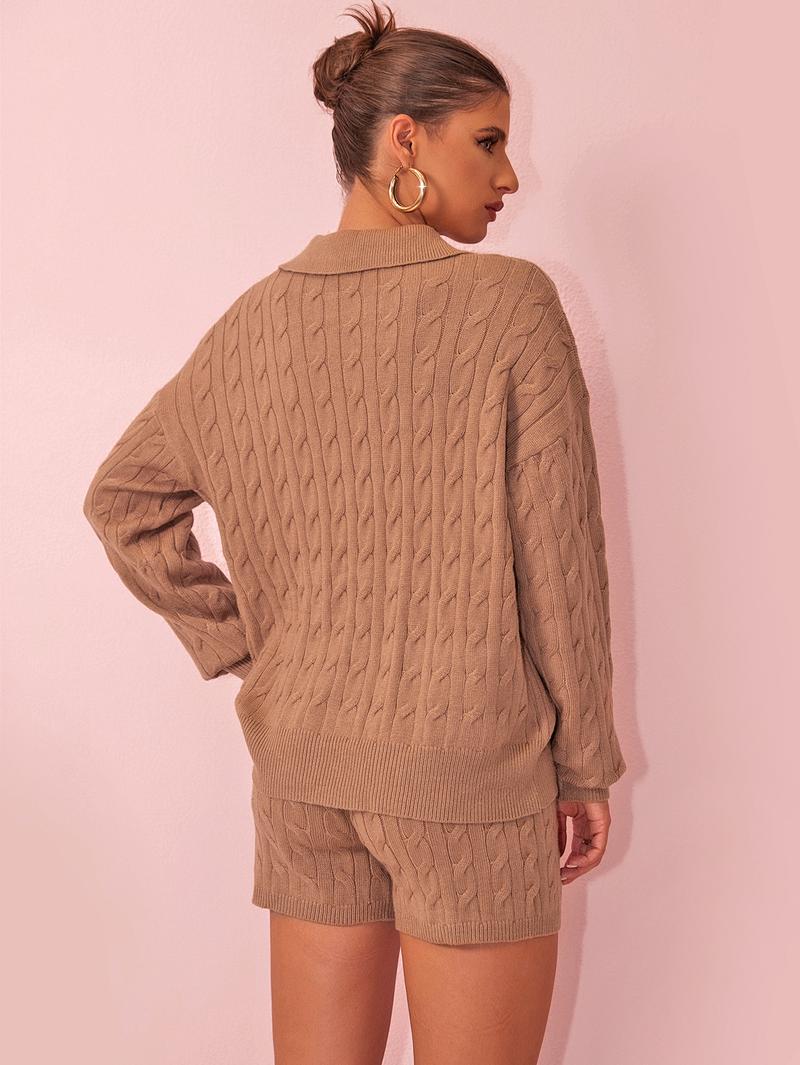 Joyfunear Women's Knitted Two Piece Set, Leading Sweater, High Waist Shorts