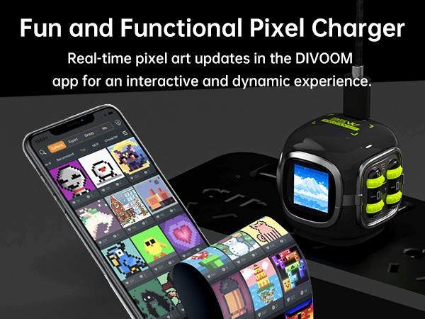 Divoom Dipow 35W USB-C Charger Fast GaN with DIY Pixel Display Foldable Compact Wall Block Power Adapter for iPhone 16/15 MacBook iPad Galaxy S23/S24 Switch Charging Portable