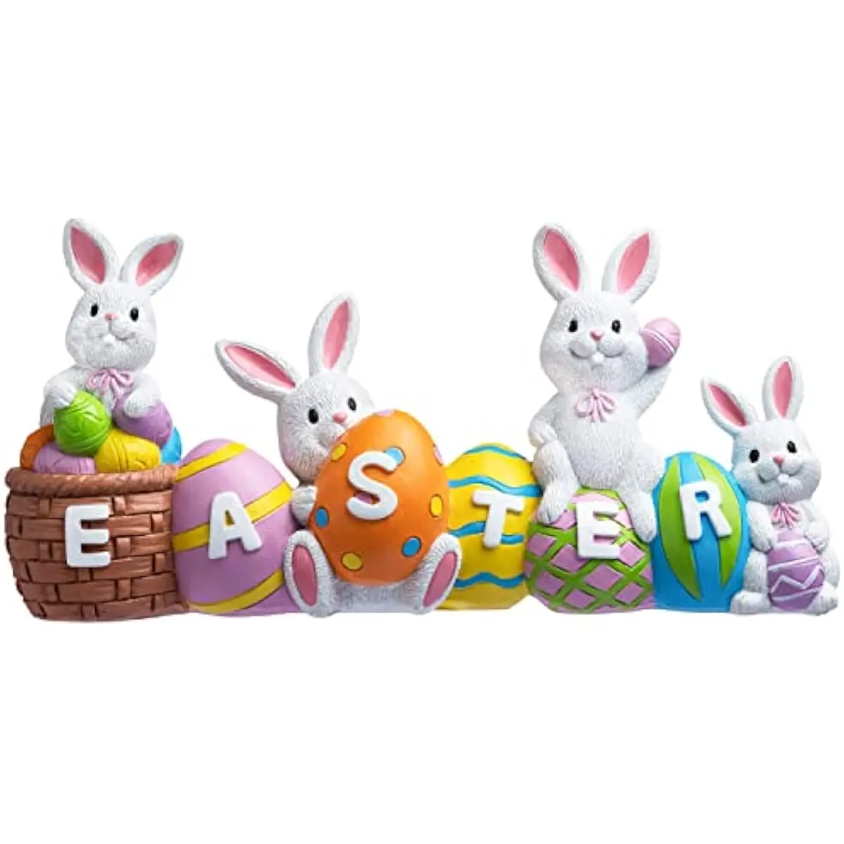 Easter Bunny Table Decor Eggs with Easter Resin Centerpiece Decoration 4 Rabbits Bunny & Egg Tabletop Figuring for Spring Home and Office