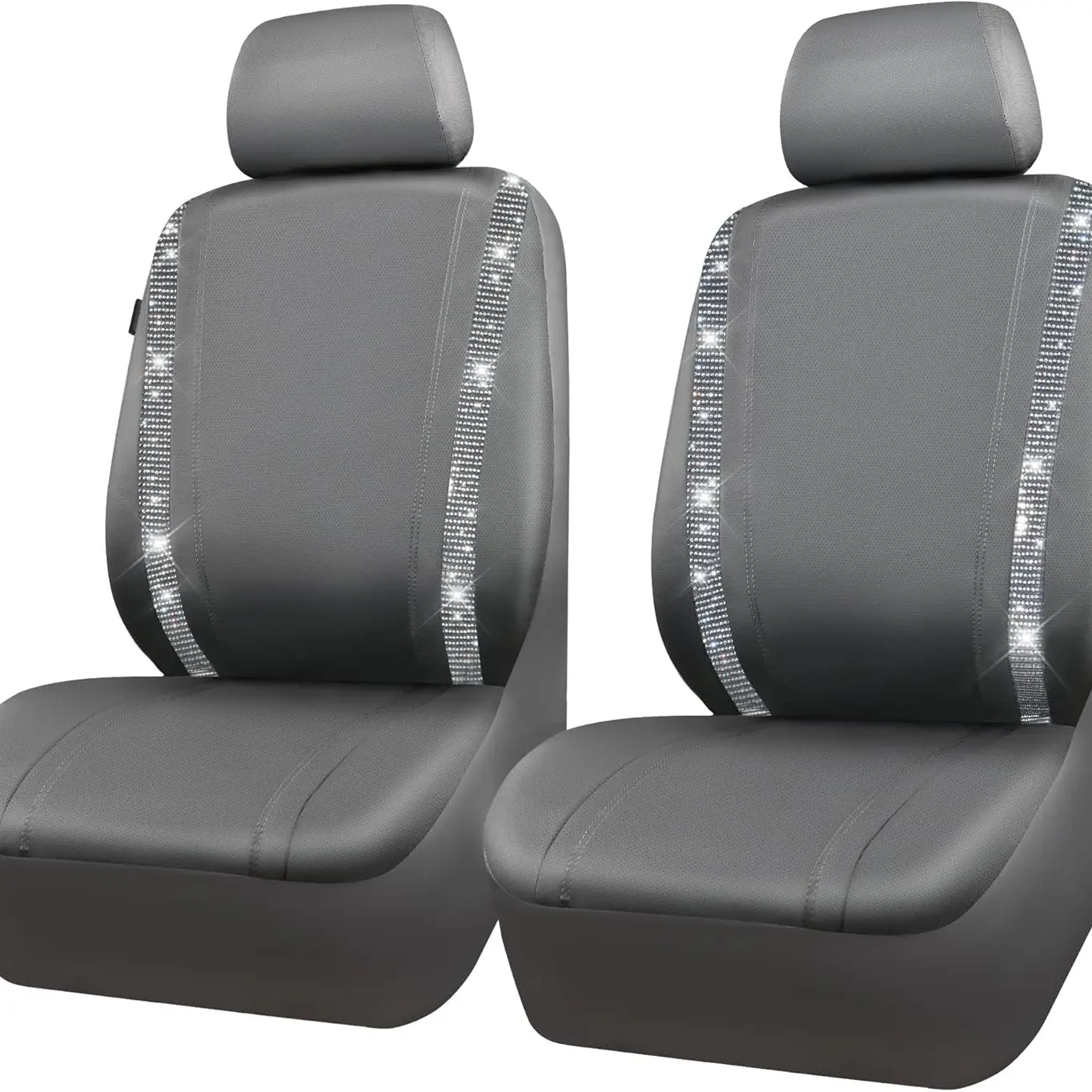 Gray Rhinestone Leather 2 Front Car Seat Covers