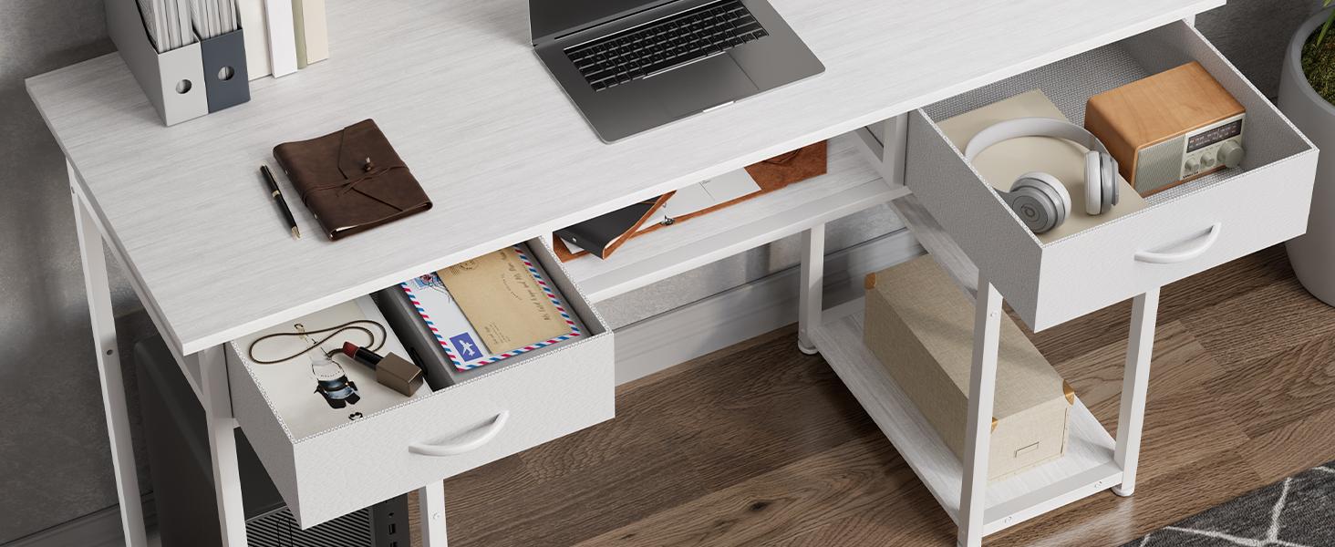 【Deal】Computer Desk Small Home Office Bedroom Writing Study PC Table with Storage Space Fabric Side Bag Headphone Hook Metal Frame Adjustable Feet