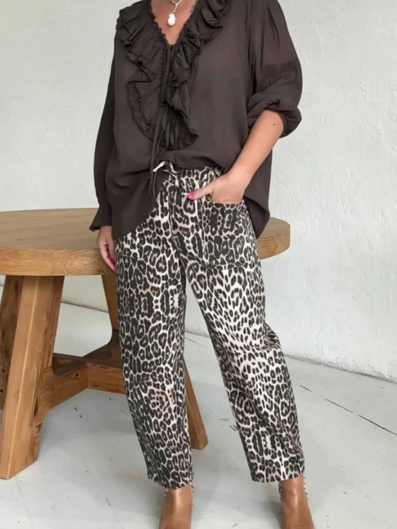 Women's Waist-Cinch Slimming Leopard Print Wide Leg Pants, Casual Lounge Pants, Versatile Fashionable Bottoms, Perfect for Daily Wear and Stylish, Womenswear, Chic Casual Style All Seasons Trousers