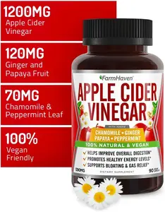 【FarmHaven】Apple Nutrition Cider Vinegar Capsules With Ginger, Papaya & Chamomile | 1390mg | Improves Energy, Immunity | Soothes Gas & Bloating Issues | Non-GMO | 90 Capsules Edible Supplement Healthcare Fitness Dietary