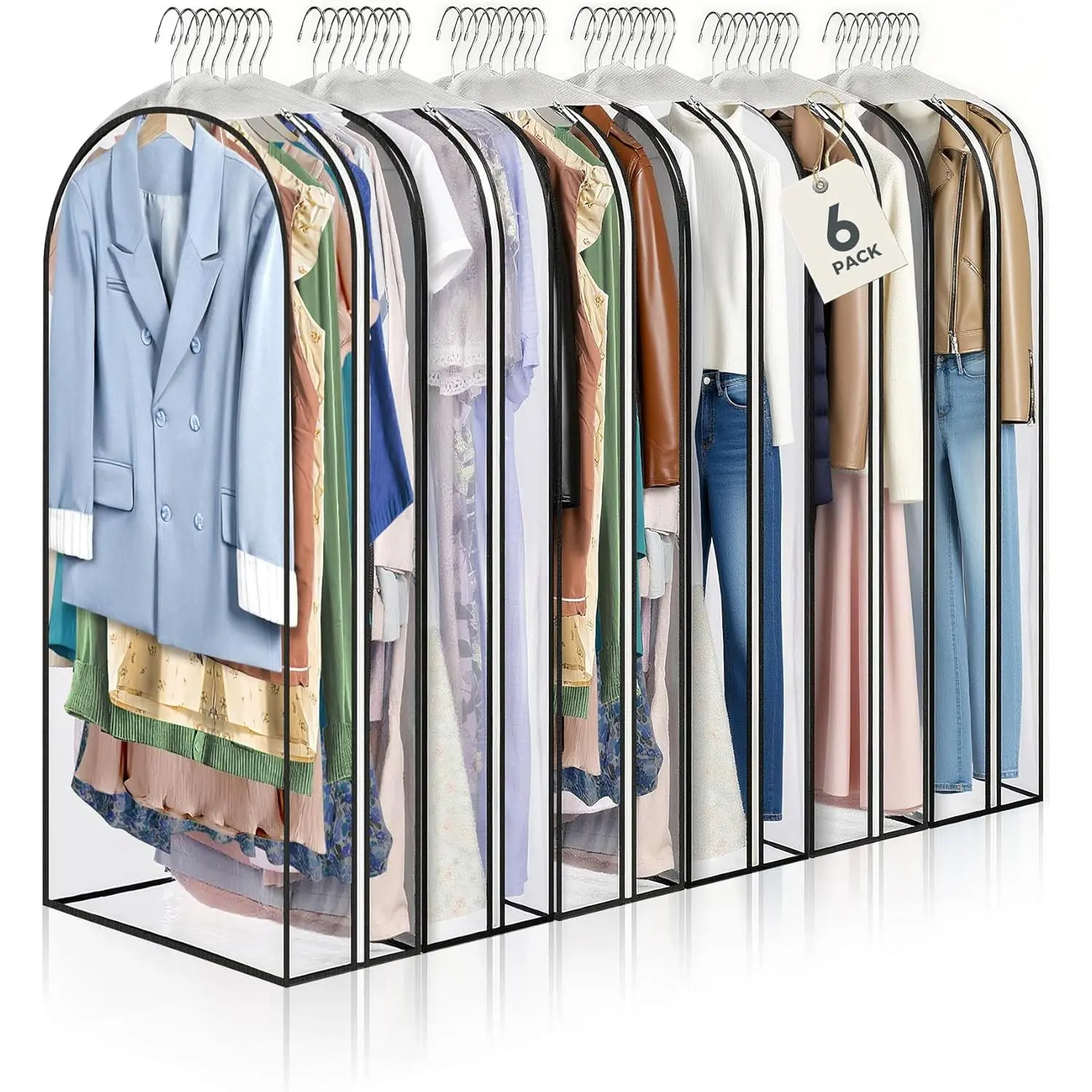 6-Pack 40" Clear Hanging Garment Bags with 10" Gussets, Closet Storage & Travel Covers for Coats, Jackets, Shirts, Sweaters (Home Dust Covers)