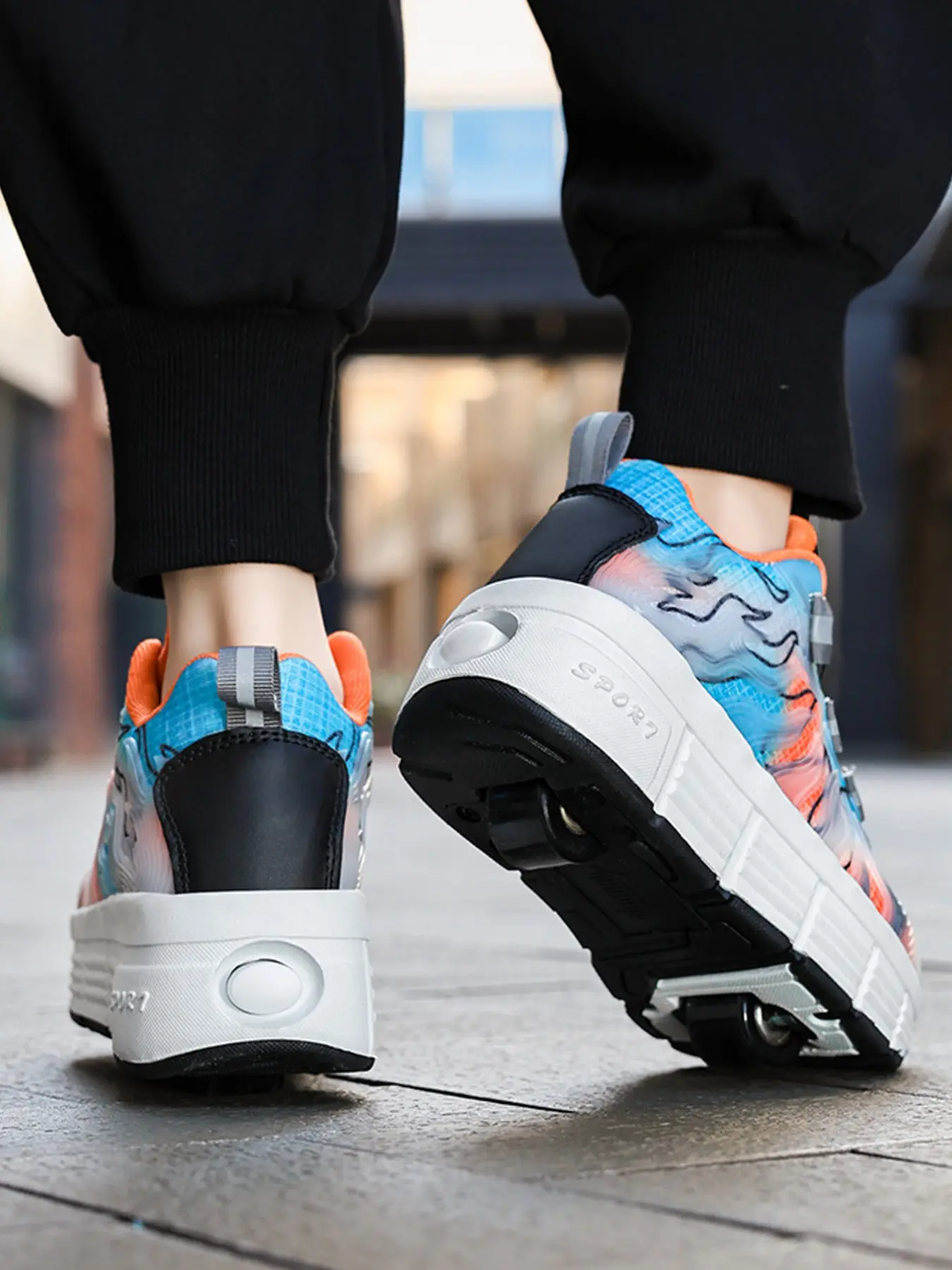 Dual-Wheel Roller Skates, Detachable Wheels, Colorblock Design, Anti-Slip Sole, Adjustable Velcro, Sporty Style, All Seasons, Sports Roller Skates, Shoes with wheels
