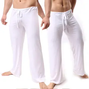 Brand Man Long Pant Sleepwear Comfy Breathable Slip Mans Sleep Bottoms Men's Casual Trousers Homewear See Through Pajama Pants Cotton Suit White Elastic Menswear Soft Classic Loose Loungewear Overall