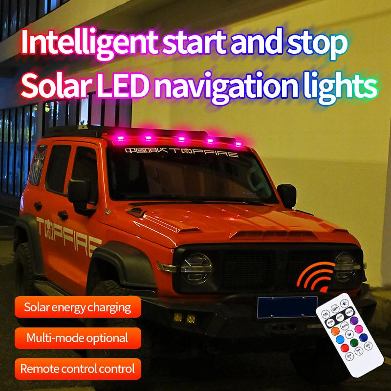 Solar Car Roof RGB Strobe Light With Remote Control Cab Signal Lamp Wireless No Punch LED Truck Pickup Warning Lights for Camping Enhanced Night Visibility & Interior Lighting vibration sensor