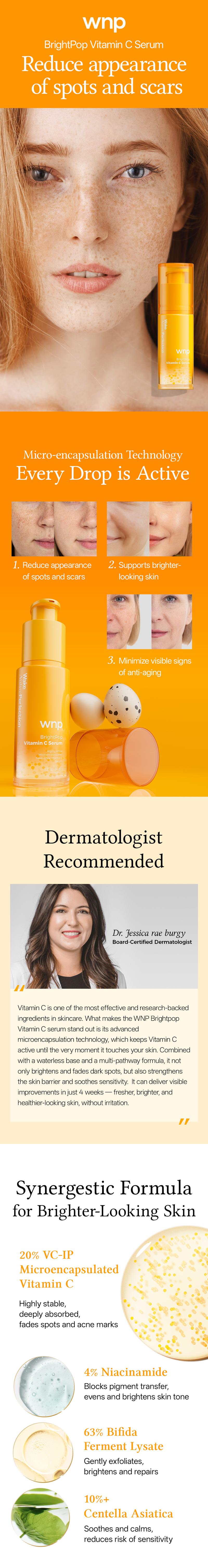 [WNP Official] WNP BrightPop Vitamin C Serum | Brightening Serum for Sensitive Skin | Fades Dark Spots & Evens Tone | Micro-Encapsulated VC, Niacinamide, HA | Fragrance-Free & Non-Irritating