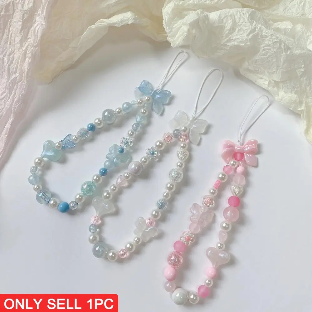 Cute Bow-knot Design Beaded Phone Chain, Fashionable Phone Lanyard, Mobile Phone Lanyard, Fashion Phone Decoration Accessories for Women & Girls, Cell Phone Charm, Phone Accessory