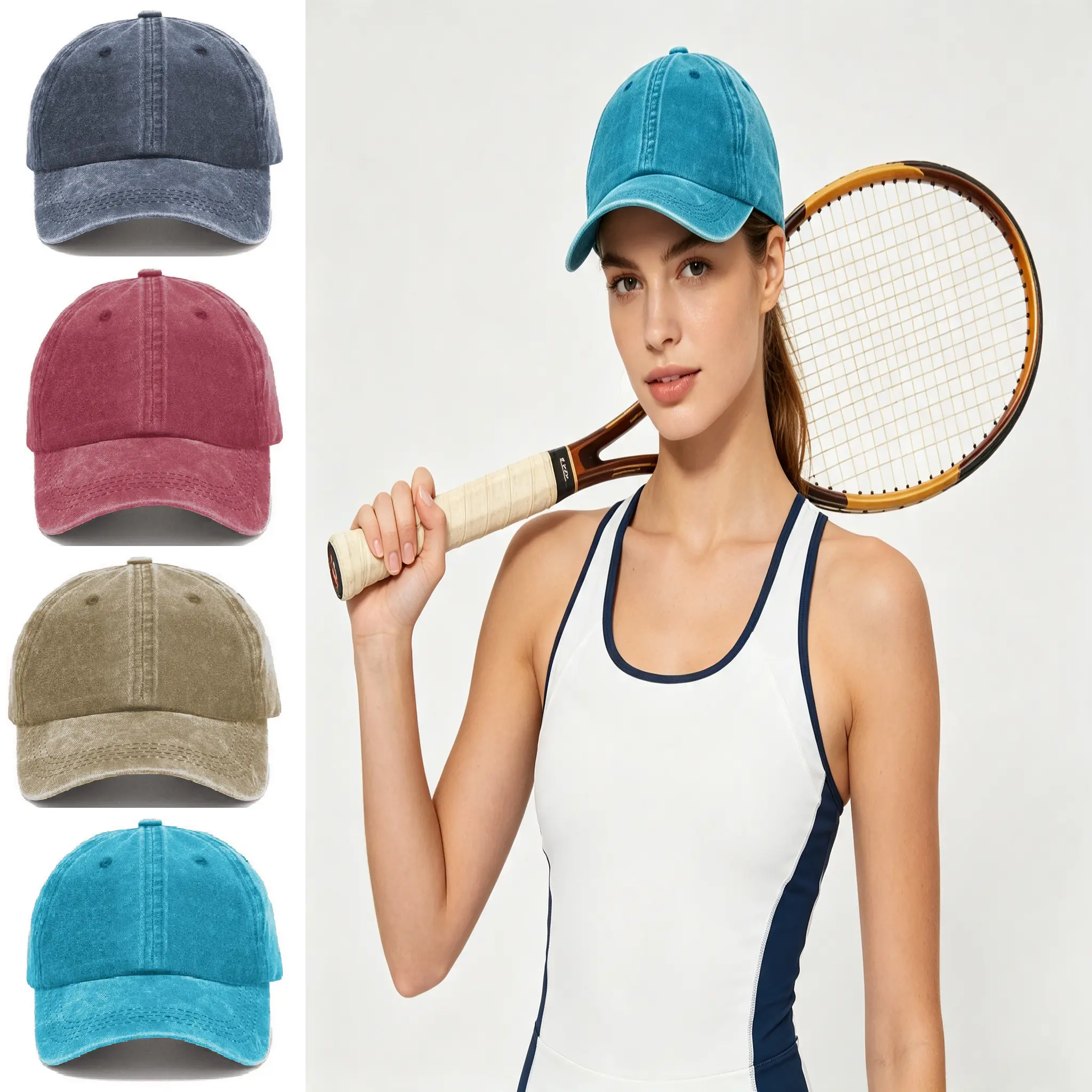 Women's Retro Washed Hats - Adjustable One-Size Casual Sports Headwear for Outdoor Travel Use
