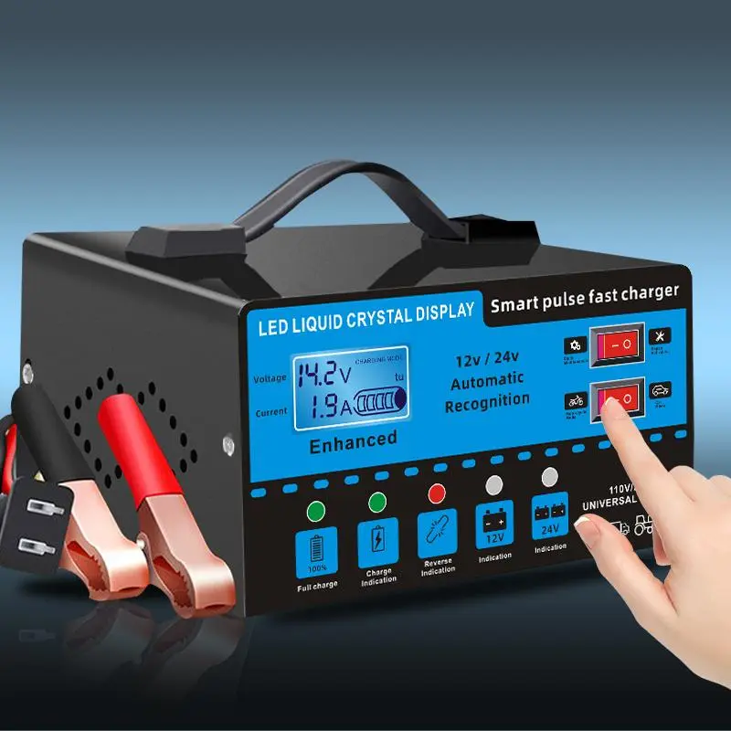 【DealsForYouDays】Easy Practical 12V and 24V Smart Universal Battery Charger with LCD Display, Smart Maintenance, temperature compensation, overcharge and short-circuit protection, Suitable for Charging and Maintenance of Car, SUV, Truck - Auto Accessories