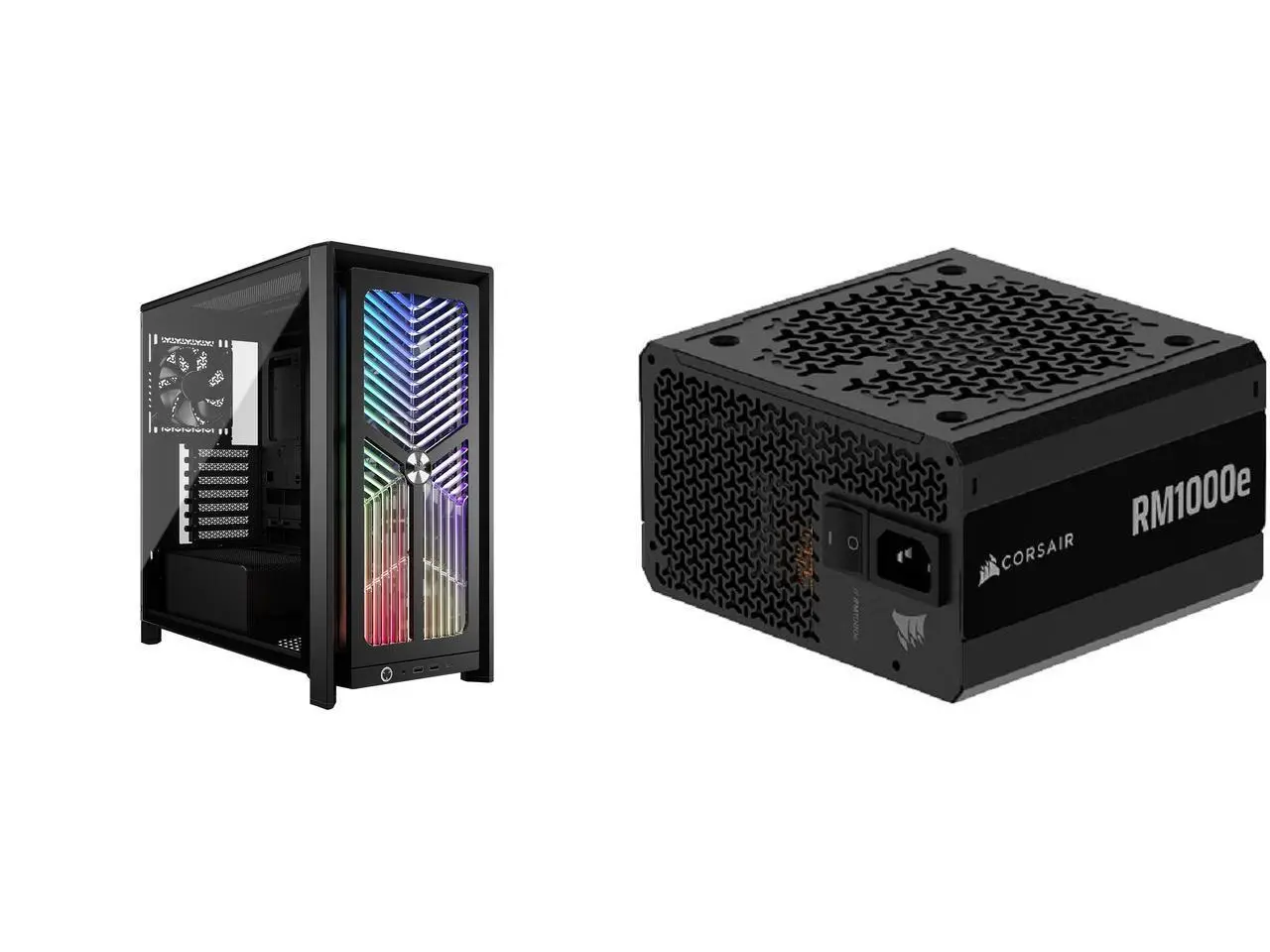 CORSAIR 4000X RS Mid-Tower PC Case, Black - Illuminated front panel RGB - 4x RS120 fans included - Supports dual 360mm radiators - ASUS BTF, MSI Project Zero - Black CORSAIR RMe Series RM1000e 1000 W Power Supply