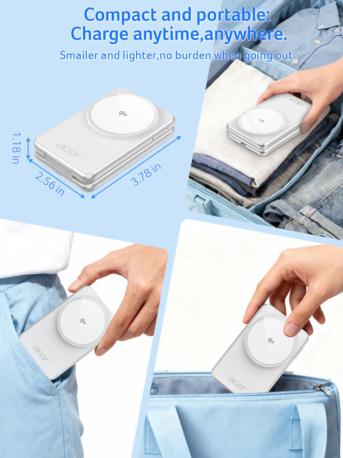 Acer S3 3 in 1 Wireless Charging Station, MagSafe Charger Stand Compatible, Qi2 15W Certified Palm-Sized Foldable Charger for iPhone 17/16, Apple Watch, AirPods (Non-Battery, Adapter Included)