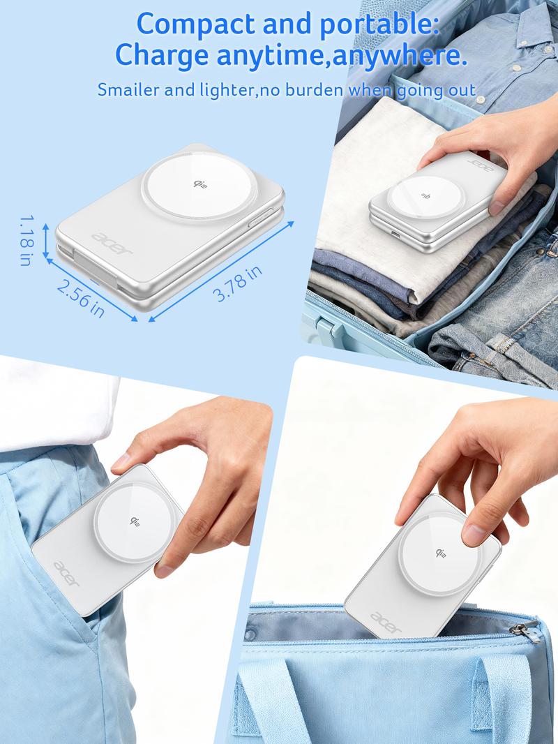 Acer 3 in 1 Wireless Charging Station, MagSafe Charger Stand Compatible, Qi2 15W Certified Palm-Sized Foldable Charger for iPhone 17/16, Apple Watch, AirPods (Non-Battery, Adapter Included)