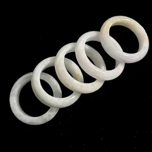 White Natural Jade Jadeite Ring Band, Width 6-7 mm