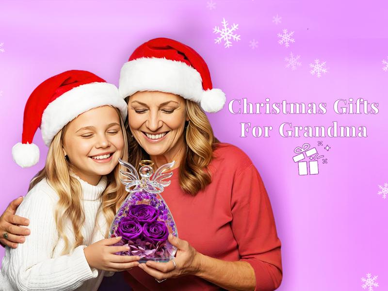 【Real Rose】DEEMEI Preserved Ross in Glass Angel Figurine Eternal Flower Valentine's Day Gift Idea for Her Mom Grandma Wife Women form Daughter