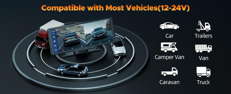 【Valentines】9.26" Automotive Wireless CarPlay In-Car Screen – Comes with a Dash Cam Featuring a 2.5K Front Camera and 1080P Rear Camera, Rearview Assistance, Voice Calls and Navigation,  Bluetooth, and AUX Audio Output. Suitable for Vehicle Upgrades
