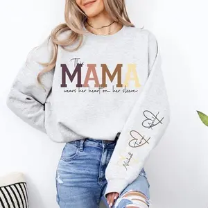 This Mama Wears Her Heart on Her Sleeve  your Own Names Mama Sweatshirt T-Shirt Hoodie, Kids Names, Mothers Day Gift, Gift for Her, Mom Life, Birthday