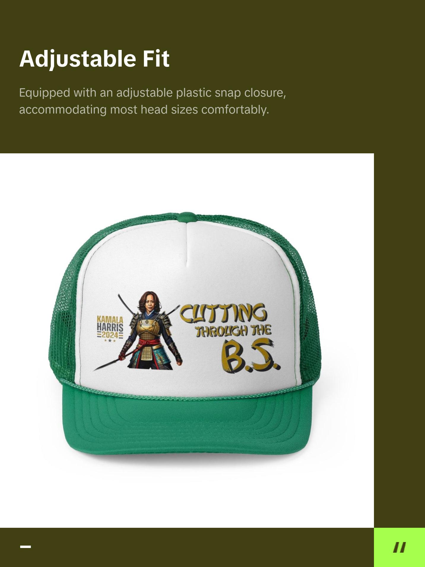 Kamala Harris "Cutting Through the B.S." Samurai Trucker Hat - Bold Political Statement Cap