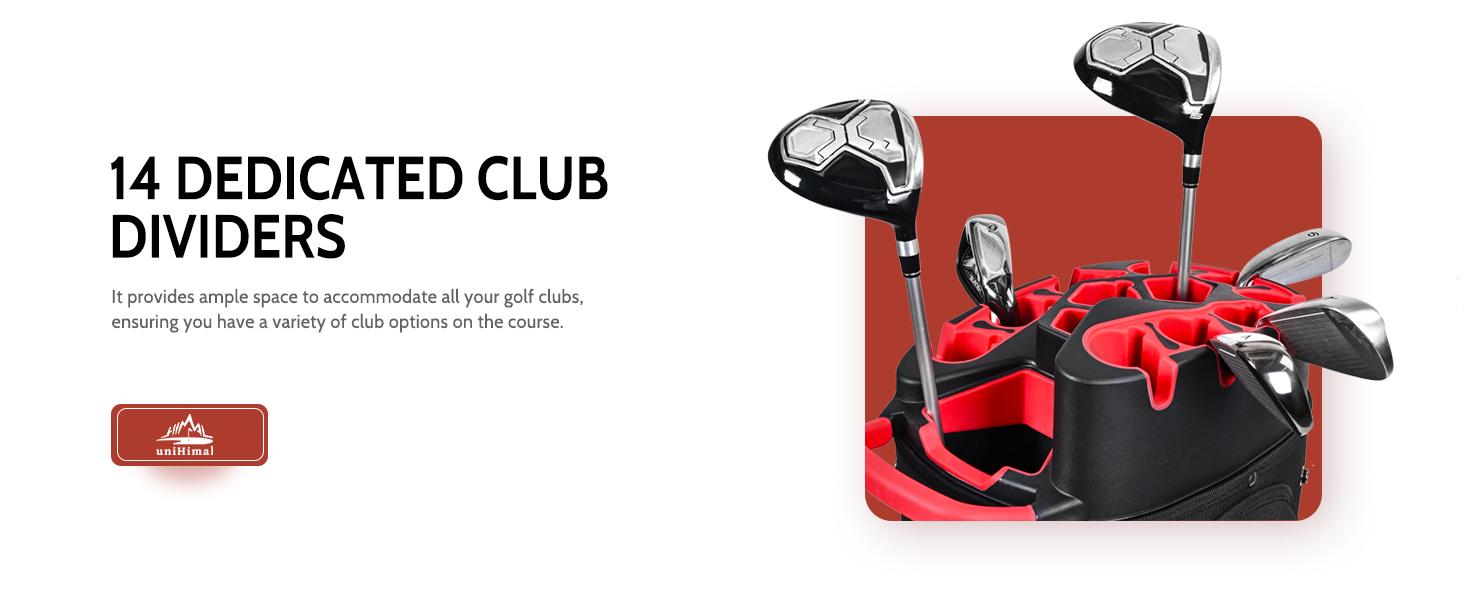 uniHimal 14-Way Soundless Golf Cart Bag Pro with Full Length Divider Top, Golf Bag for Men with Handles and Rain Cover