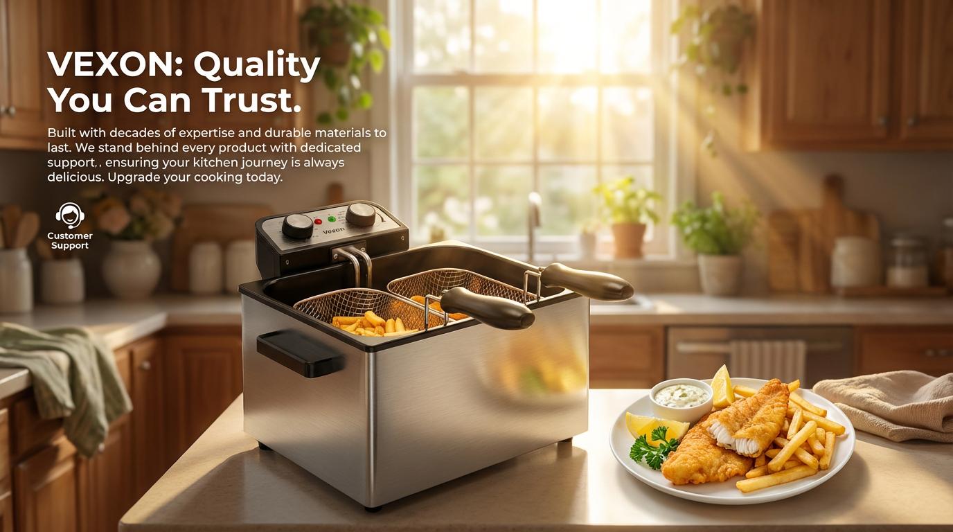 VEXON 5L Extra Large Deep Fryer with 3 Baskets – Family-Size 1800W High-Heat Frying, 21-Cup Capacity, Easy Clean, Perfect Gift for Home Cooking & Family Meals