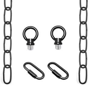 ECUDIS 6 Feet Pendant Light Fixture Chain, Lighting Hanging Chain Extension with Connection Locks, Lighting Chain Replacement for Chandelier, Plants, Fruit Basket (Black)