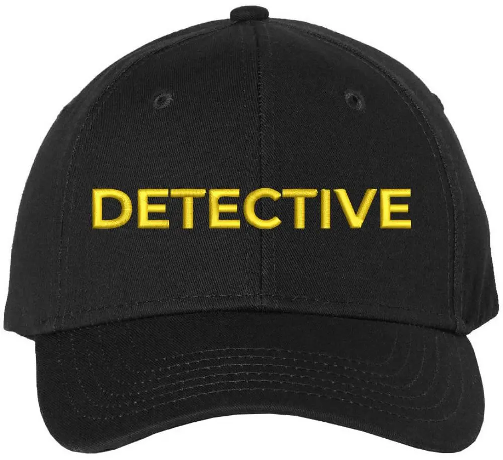 Unisex Cotton Twill 6-Panel Detective Embroidered Text Baseball Cap - Bold Lettering Structured Investigator Agent Hat for Casual Wear