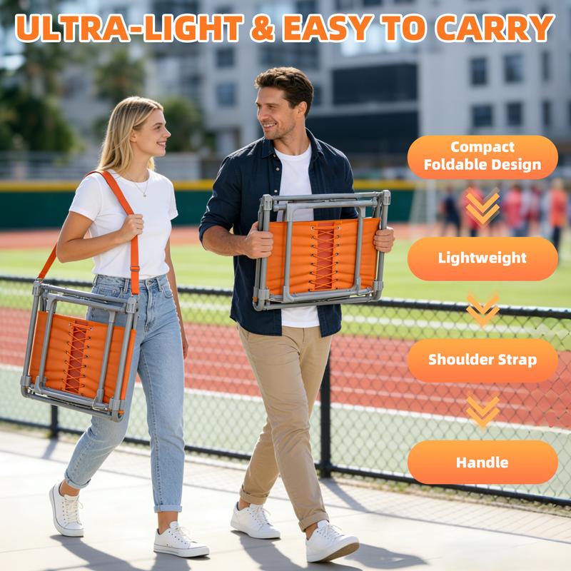 Game-Day Essential Foldable Waterproof Stadium Seat Heavy-Duty Portable Sports Chair with 600D Oxford Fabric & Ergonomic Curved Backrest