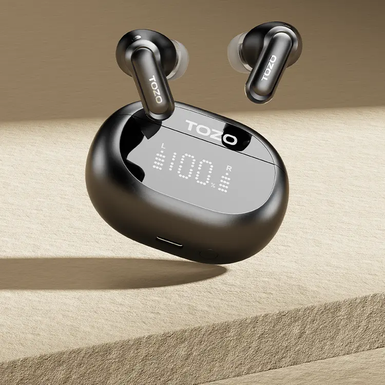 TOZO NC20 Electronic Noise Cancellation Chargeable Bluetooth Earbuds, Wireless Headset with 80H Playtime, IPX8 Waterproof, LDAC Hi-Res Audio, 6 Mics AI-Enhanced Calls, Bluetooth 5.3, Wireless Charging Case, 32 EQ App, Wireless Earbuds