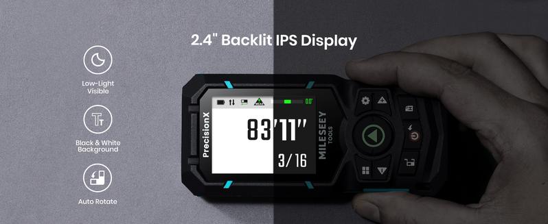 MILESEEY S50 Green-Beam Laser Distance Measure - 400ft Laser Measure, P2P, Side-Laser Alignment, Rechargeable, 2.4" IPS Backlit Display, Area/Volume Measurement, 8 Units, Indoor&Outdoor,Bluetooth app